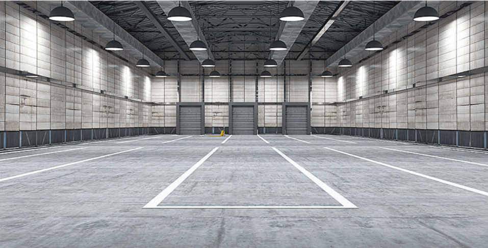 Light fixtures installed in a warehouse 