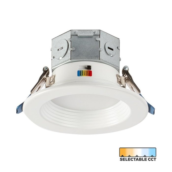 4" LED Recessed Downlight with Built-In Junction Box - Selectable CCT - Dimmable - Baffle Trim - Up To 800 Lumens 4" LED Recessed Downlight with Built-In Junction Box - Selectable CCT - Dimmable - Baffle Trim - Up To 800 Lumens