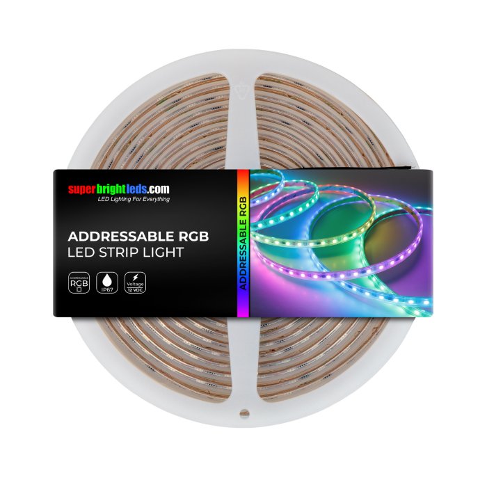 Addressable RGB LED Strip Light shown on reel. Addressable RGB LED Strip Light shown on reel.
