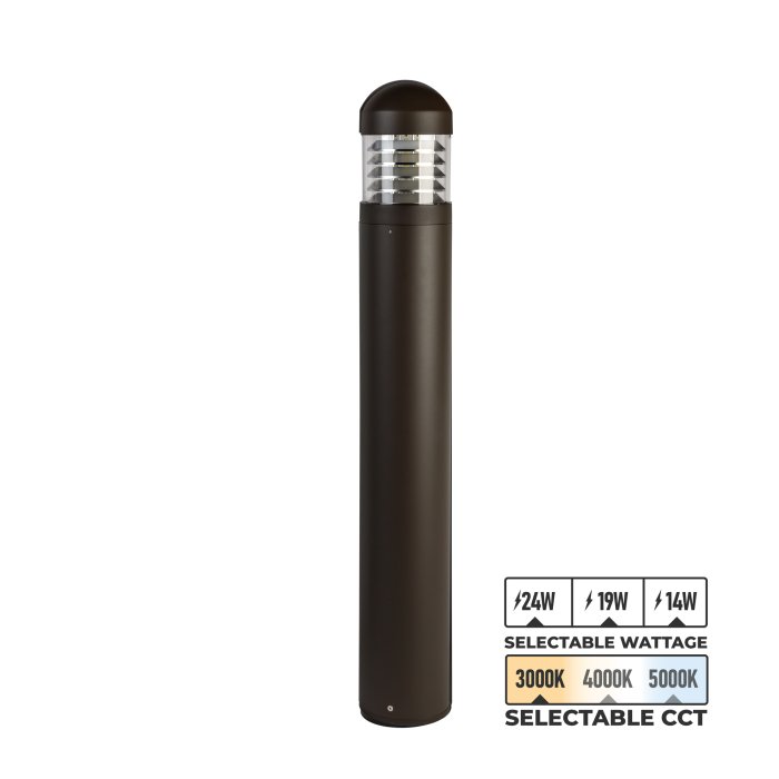 Round Dome Top LED Bollard with Louvers - Bronze Finish - Selectable Wattage - Selectable CCT - Up to 1800 Lumens - 120-277 VAC Round Dome Top LED Bollard with Louvers - Bronze Finish - Selectable Wattage - Selectable CCT - Up to 1800 Lumens - 120-277 VAC