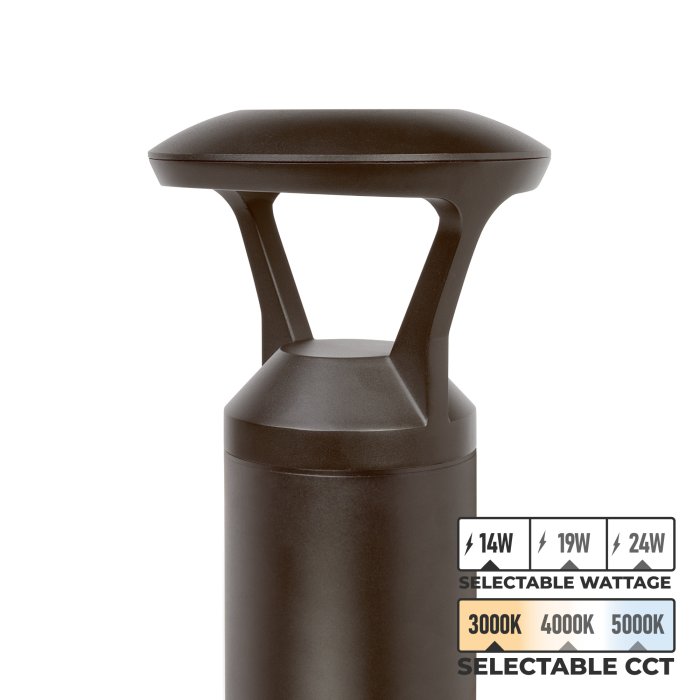 Bronze Round Post-Top LED Bollard - Selectable Wattage and CCT - Up to 3,000 Lumens - 120-277 VAC - 14W / 19W / 24W - 3000K / 4000K / 5000K Bronze Round Post-Top LED Bollard - Selectable Wattage and CCT - Up to 3,000 Lumens - 120-277 VAC - 14W / 19W / 24W - 3000K / 4000K / 5000K