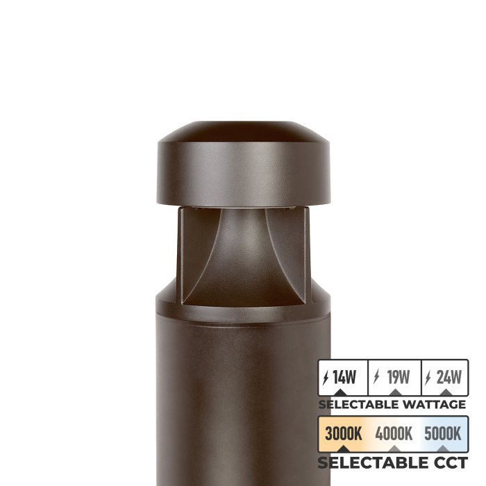 Bronze Round Bevel Edge LED Bollard - Selectable Wattage and CCT - Up to 1,920 Lumens - 120-277 VAC - 14W / 19W / 24W - 3000K / 4000K / 5000K Bronze Round Bevel Edge LED Bollard - Selectable Wattage and CCT - Up to 1,920 Lumens - 120-277 VAC - 14W / 19W / 24W - 3000K / 4000K / 5000K