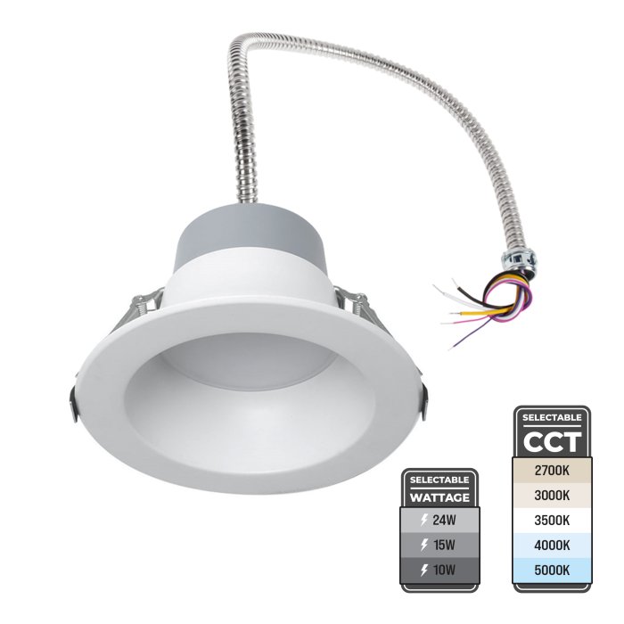 Euri Lighting 8” LED Commercial Downlight - Selectable CCT and Wattage - Canless - Up to 2,500 Lumens - 10W / 15W / 24W Euri Lighting 8” LED Commercial Downlight - Selectable CCT and Wattage - Canless - Up to 2,500 Lumens - 10W / 15W / 24W