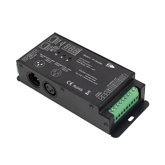 DMX512 to Digital Decoder - SPI Pixel Controller - 5-24 VDC DMX512 to Digital Decoder - SPI Pixel Controller - 5-24 VDC