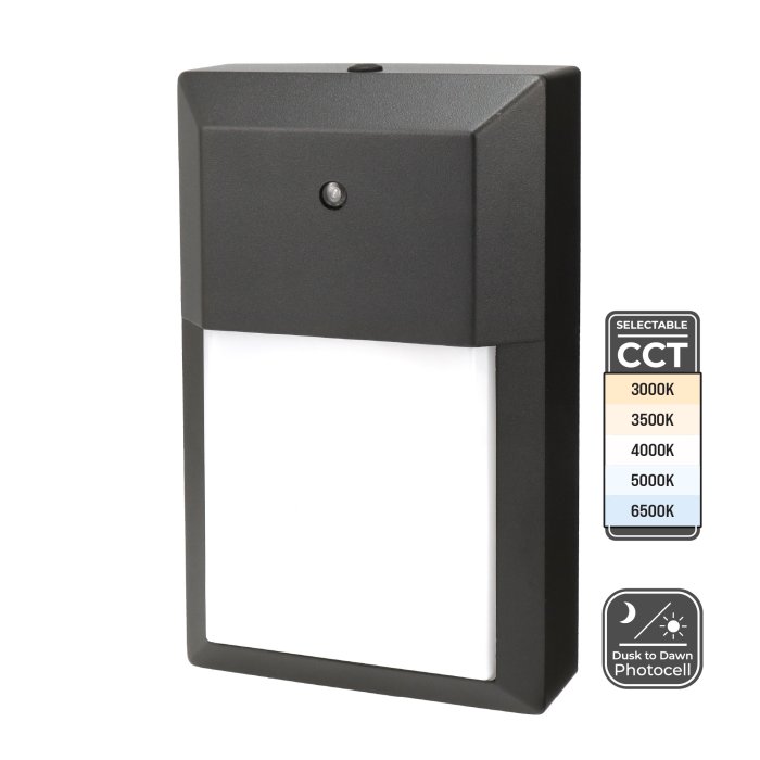 Euri Lighting 15.8W Mini LED Wall Pack - Selectable CCT - 1,600 Lumens - Integrated Photocell - 3000K / 3500K / 4000K / 5000K / 6500K Euri Lighting 15.8W Mini LED Wall Pack - Selectable CCT - 1,600 Lumens - Integrated Photocell - 3000K / 3500K / 4000K / 5000K / 6500K
