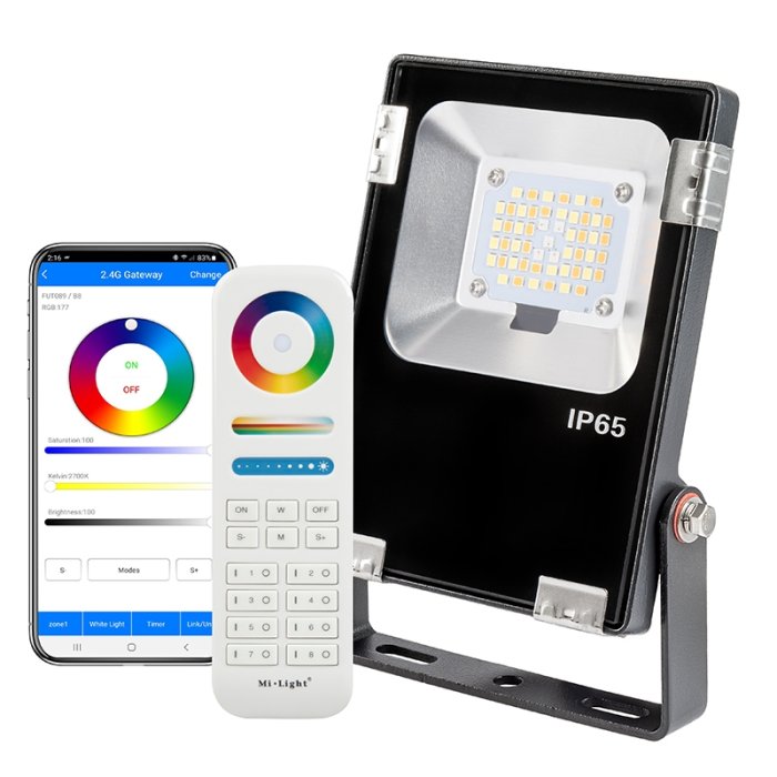 10W Smart LED Flood Light Fixture - 120V - MiBoxer / MiLight - RGB+Tunable White - Up To 900 Lumens - Optional Remote or Wi-Fi Hub main product photo
