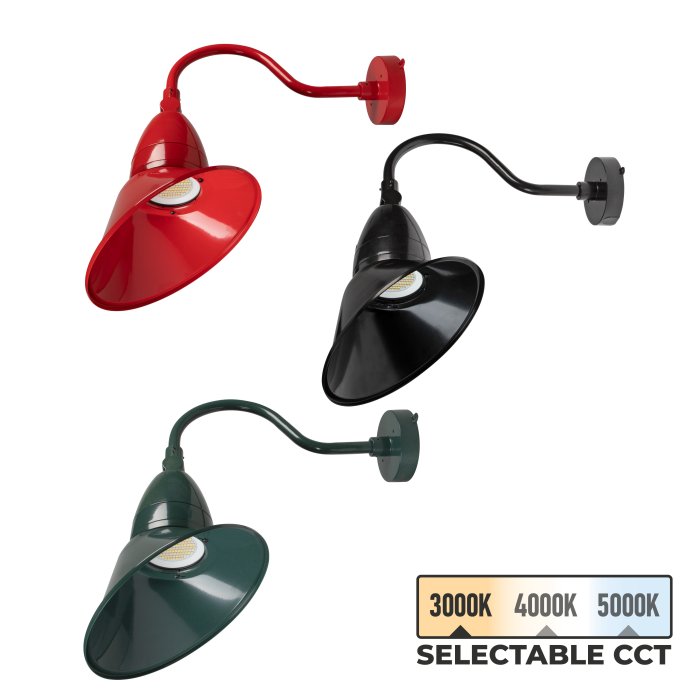 35W LED Gooseneck Sign Light - 11" Angled Shade - 4,550 Lumens - Selectable CCT - 70W Equivalent - Black / Green / Red main product photo