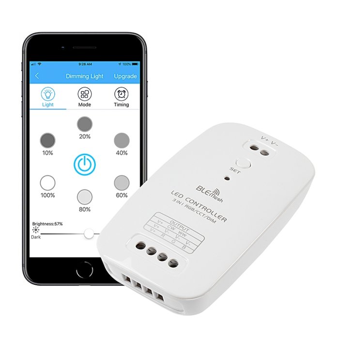 Bluetooth RGB LED Controller – RGB/CCT/Single Color LED Remote Controller – Smartphone Compatible – 6 Amps Bluetooth RGB LED Controller – RGB/CCT/Single Color LED Remote Controller – Smartphone Compatible – 6 Amps