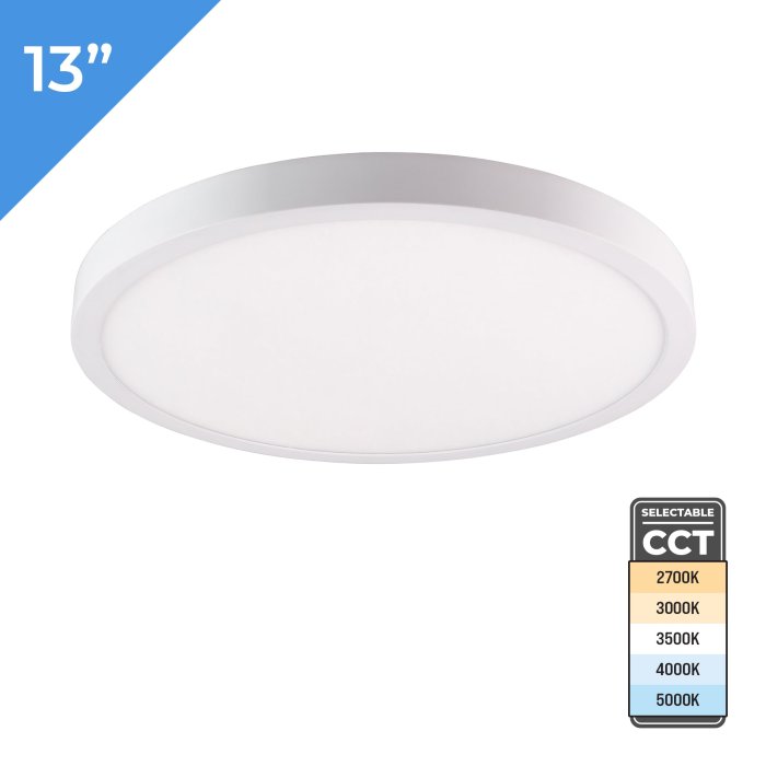 13 inch Flush Mount LED Downlight. 24 watts. Selectable CCT and TRIAC Dimmable. 150 watt Incandescent Equivalent. Up To 2,430 Lumens
13 inch Flush Mount LED Downlight. 24 watts. Selectable CCT and TRIAC Dimmable. 150 watt Incandescent Equivalent. Up To 2,430 Lumens