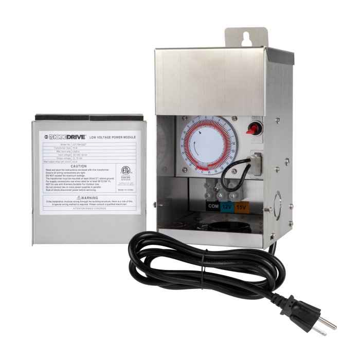 DiodeDrive 75W Low Voltage Stainless Steel Transformer With Timer - Multi-Tap 12V / 15V Output - Optional Photocell main product photo