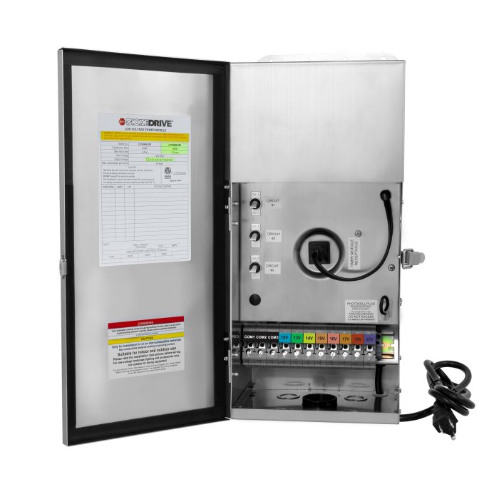DiodeDrive 900W Low-Voltage Stainless Steel Landscape Transformer - Multi-Tap 12V-18V and 22V Outputs - Optional Photocell main product photo