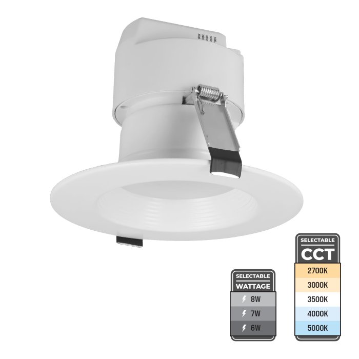 MaxLite 4” Recessed Universal Downlight - Selectable CCT and Wattage - 2700K / 3000K / 3500K / 4000K / 5000K - 6W / 7W / 8W - Up to 700 Lumens
MaxLite 4” Recessed Universal Downlight - Selectable CCT and Wattage - 2700K / 3000K / 3500K / 4000K / 5000K - 6W / 7W / 8W - Up to 700 Lumens