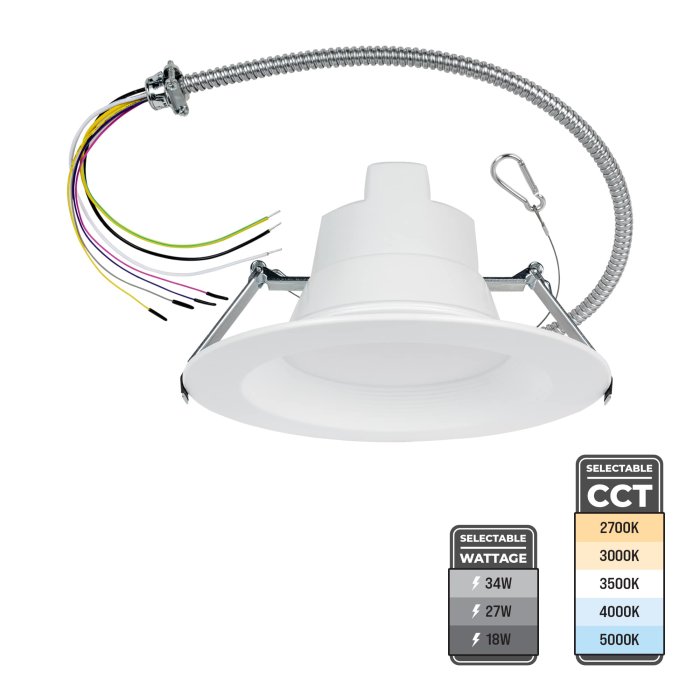 Showing the recessed downlight housing, 24" integral wire whip, and security clip. Showing the recessed downlight housing, 24" integral wire whip, and security clip.