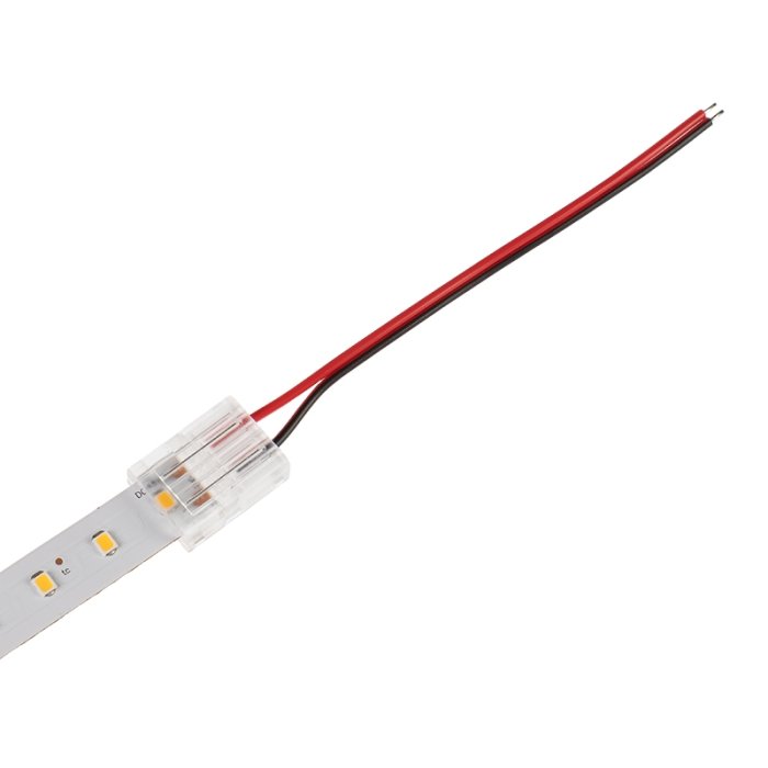 Solderless Clamp-On Pigtail Adaptor - 12mm Single Color LED Strip Lights - 4” Solderless Clamp-On Pigtail Adaptor - 12mm Single Color LED Strip Lights - 4”