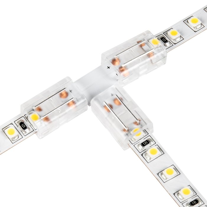 Solderless Clamp-On T Connector for 8mm Single Color LED Strip Lights Solderless Clamp-On T Connector for 8mm Single Color LED Strip Lights
