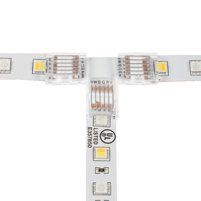 Solderless Clamp-On T Connector for 12mm RGB + CCT LED Strip Lights Solderless Clamp-On T Connector for 12mm RGB + CCT LED Strip Lights
