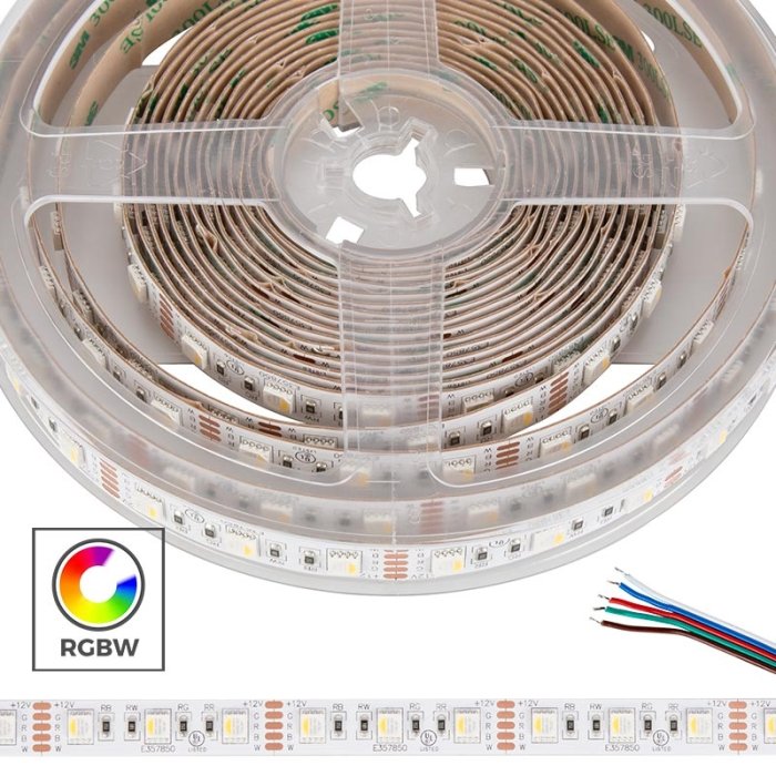 RGB + White LED Strip Light - 4-in-1 Chip 5050 SMD Color-Changing LED Tape Light - 5 Meters - IP20 - 12V / 24V main product photo
