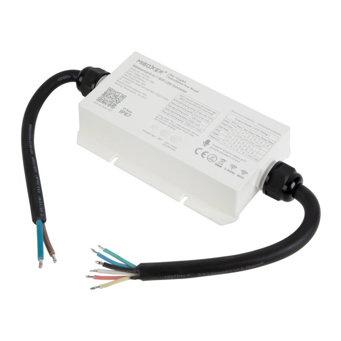 MiBoxer 5-in-1 Waterproof LED Controller - IP67 - 6 Amps/Channel - 12-36 VDC - CCT / RGB / RGB+CCT - Remote / Wi-Fi Hub main product photo