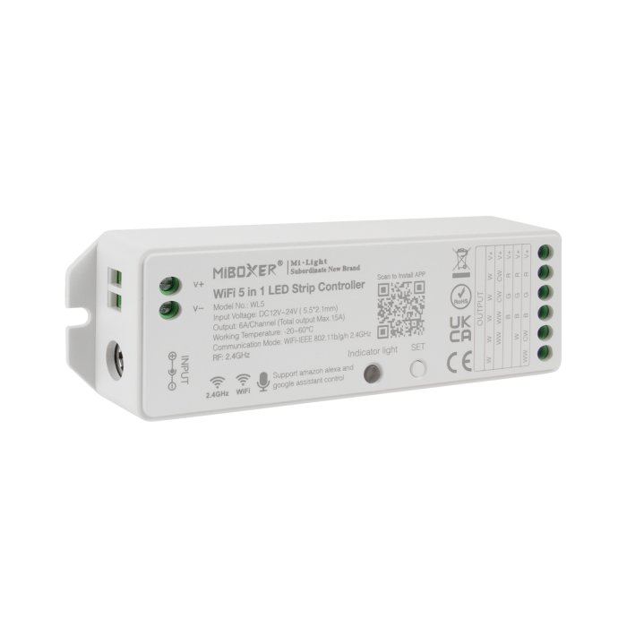 MiBoxer RGB+CCT LED Controller - Hubless - 6 Amps/Channel - 12-24 VDC - Optional Remote main product photo