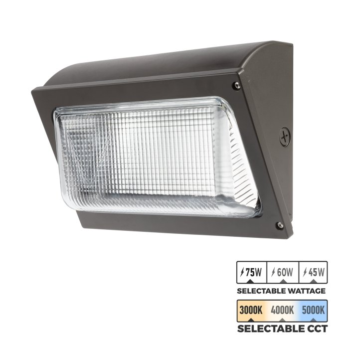 LED Wall Pack With Selectable CCT and Wattage - Glass Lens - 10,125 Lumens - 45W / 60W / 75W - 3000K / 4000K / 5000K LED Wall Pack With Selectable CCT and Wattage - Glass Lens - 10,125 Lumens - 45W / 60W / 75W - 3000K / 4000K / 5000K