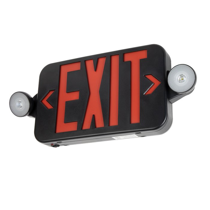 Black Combo LED Emergency Exit Sign With Adjustable Light Heads - Single or Double Face - Red / Green - Single / 6-Pack main product photo