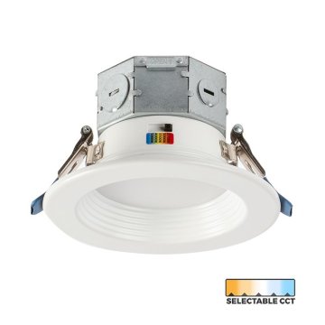 4" LED Recessed Downlight with Built-In Junction Box - Selectable CCT - Dimmable - Baffle Trim - Up To 800 Lumens