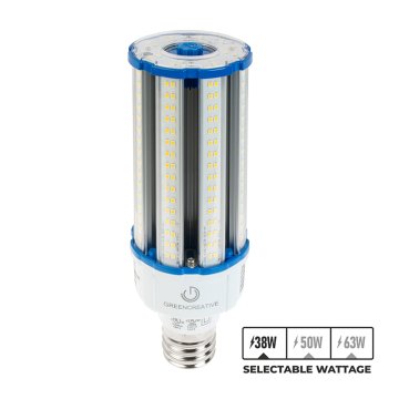 Green Creative 63W HID Post Top Lamp - EX39 Base - Selectable Wattage - Up To 8,190 Lumens - 38W / 50W / 63W - 5000K