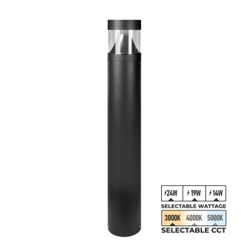 Black Round LED Bollard with Cone Reflector - Selectable Wattage and CCT - 14W / 19W / 24W - 3000K / 4000K / 5000K