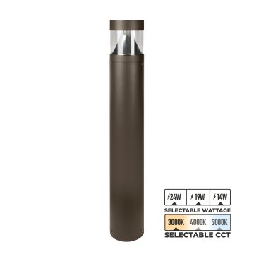 Bronze Round LED Bollard - Cone Reflector - Selectable Wattage and CCT - 14W / 19W / 24W - 3000K / 4000K / 5000K