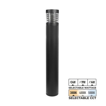 Black Round Flat Top LED Bollard with Louvers - Selectable Wattage 14W / 19W / 24W - Selectable CCT 3000K / 4000K / 5000K