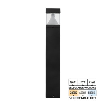 Black Square LED Bollard - Cone Reflector - Selectable Wattage 14W / 19W / 24W  - Selectable CCT 3000K / 4000K / 5000K