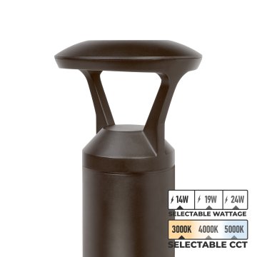 Bronze Round Post-Top LED Bollard - Selectable Wattage and CCT - Up to 3,000 Lumens - 120-277 VAC - 14W / 19W / 24W - 3000K / 4000K / 5000K