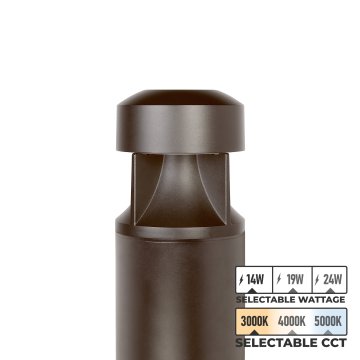 Bronze Round Bevel Edge LED Bollard - Selectable Wattage and CCT - Up to 1,920 Lumens - 120-277 VAC - 14W / 19W / 24W - 3000K / 4000K / 5000K