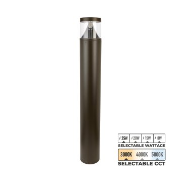 Bronze Round Flat Top LED Bollard Light with Cone Reflector - Up to 3,250 Lumens - Selectable CCT 3000K / 4000K / 5000K - Selectable Wattage 8W / 15W / 20W / 25W