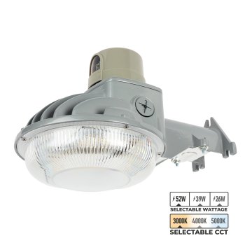 LED Dusk-to-Dawn Area Light - Included Photocell - Selectable CCT and Wattage - 52W / 39W / 26W - up to 8,580 Lumens - Gray