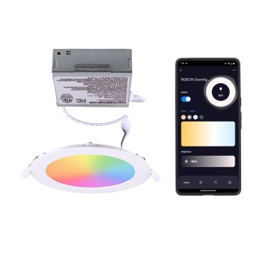 6 inch 12 watt LED Ultra-Thin Recessed Downlight. RGB+CCT with 90+ High CRI. Canless. Up to 950 Lumens. Matter Certified - Alexa / Apple / Google / SmartThings Compatible