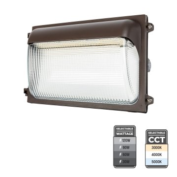 Euri Lighting LED Slim Wall Pack - Bypassable Photocell - Selectable CCT and Wattage  - Up to 16,350 Lumens - 30W / 60W / 90W / 120W - 3000K / 4000K / 5000K