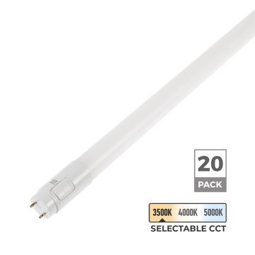 15W LED Hybrid T8 Tube - 4ft Linear Tube Light - 1,900 Lumens - Selectable CCT - Type A / Type B - 20-Pack