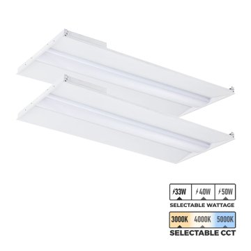 2x4 LED Troffer - Selectable CCT - Selectable Wattage - Up To 6,500 Lumens - 2-Pack