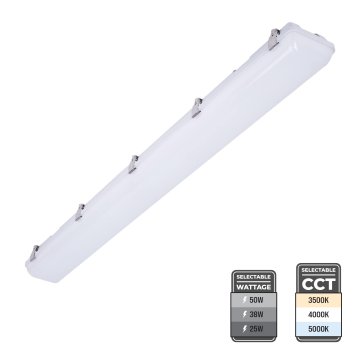 Euri Lighting 4’ LED Vapor Tight - Selectable Wattage and CCT - Up To 6,550 Lumens - 25W / 38W / 50W - 3500K / 4000K / 5000K