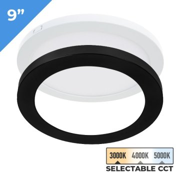 TCP 9" LED Slim Flush Mount Fixture - 18 W - Matte Black Trim Ring - Selectable CCT - Dimmable - Up To 1,370 Lumens