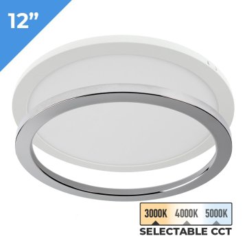 TCP 12" LED Slim Flush Mount Fixture - 24 W - Satin Nickel Trim Ring - Selectable CCT - Dimmable - Up To 2,040 Lumens