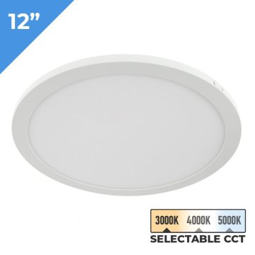 TCP 12" LED Slim Flush Mount Fixture - 24 W - White Trim Ring - Selectable CCT - Dimmable - Up To 2,040 Lumens