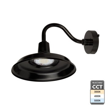 The 8W LED Gooseneck Barn Light features durable construction and a classic design.