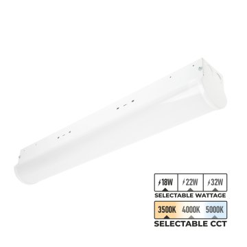 TCP 2' LED General Purpose Strip Light Fixture - Selectable Wattage and CCT - Up to 4,200 Lumens - 18 W / 22 W / 32 W - 3500K / 4000K / 5000K