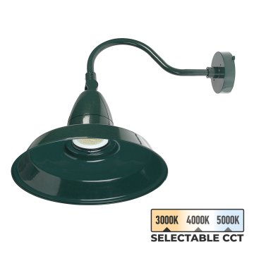 35W LED Gooseneck Barn Light - 14" Straight Shade - 4,550 Lumens - Selectable CCT - 70W Equivalent - Green