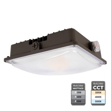 Parking Garage Canopy Light With Bypassable Photocell - Selectable CCT & Wattage - 30W/40W/50W - 3000K/4000K/5000K