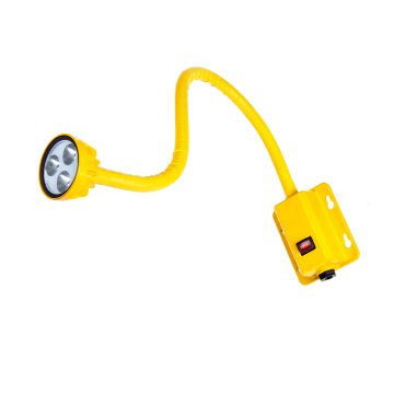 The 10W LED Gooseneck Dock Light in high-visibility yellow features a flexible LED work light with three LED bulbs and a mounted on/off switch.