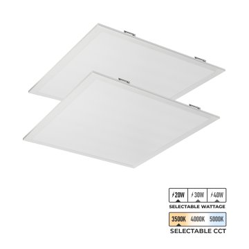 2x2 LED Flat Panel Light - Selectable CCT and Wattage - Up To 4,800 Lumens - Dimmable - 20W / 30W / 40W - 3500K / 4000K / 5000K - 2-Pack