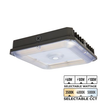 LED parking garage canopy light - selectable wattage and CCT - up to 13,000 lumens - 60, 80, or 100 watts - 3500K, 4000K, or 5000K